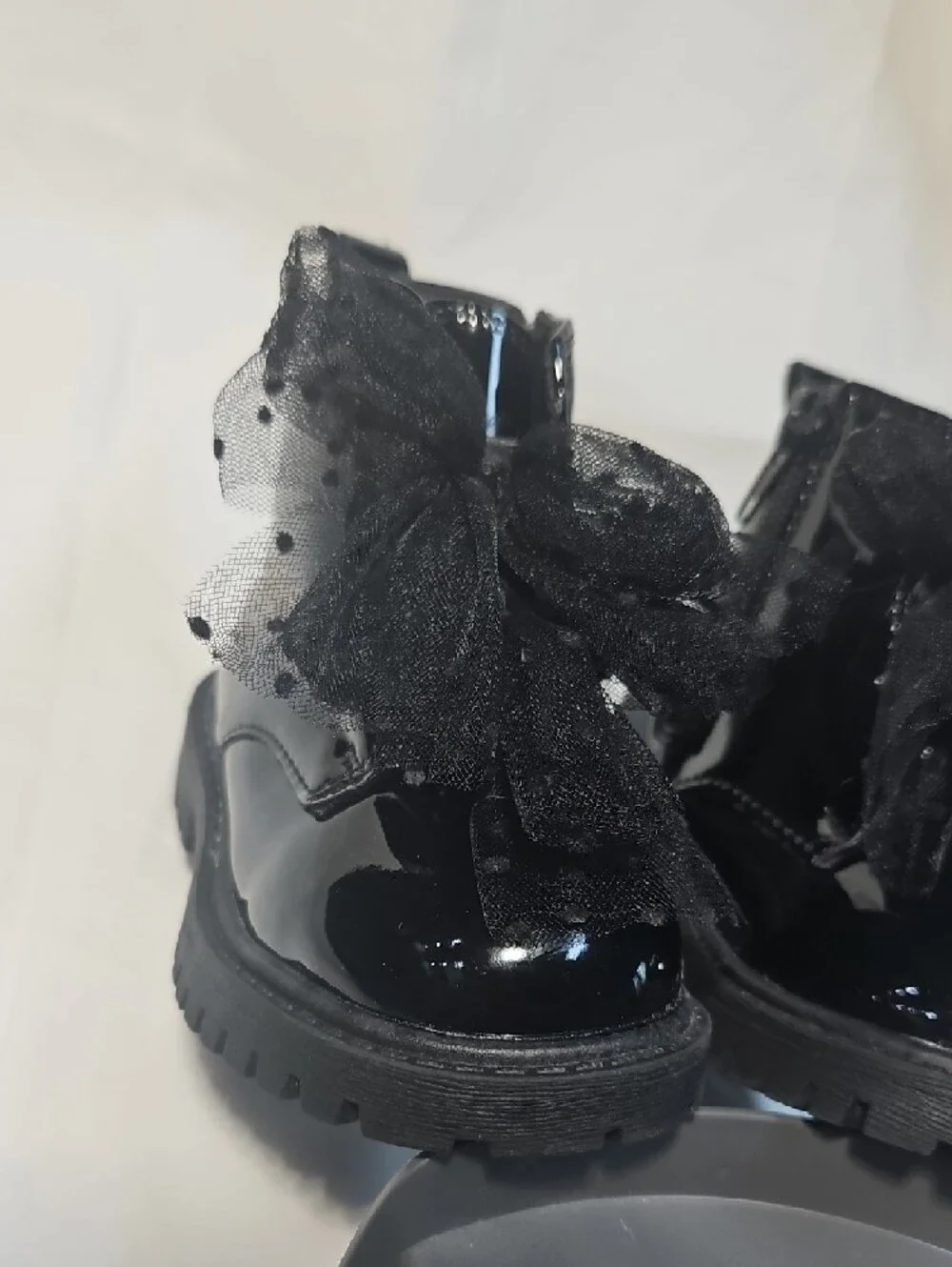 Jessica Simpson Daria Baby Patent Black Girls' Zipper Boots Tulle Bows Size 5